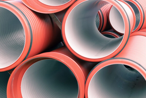 red sanitary pipe stacked, ready for installation