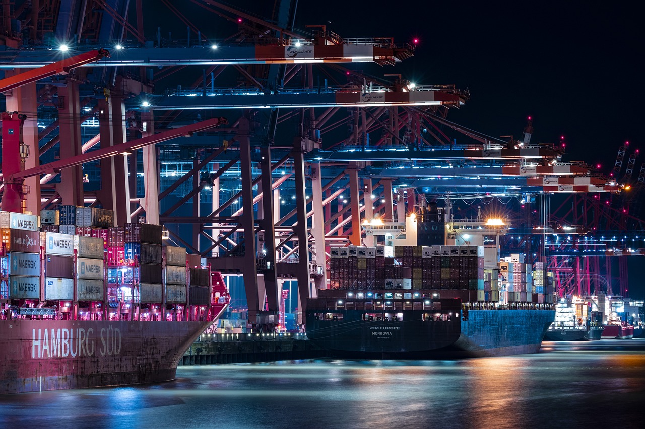 ship and cranes at port