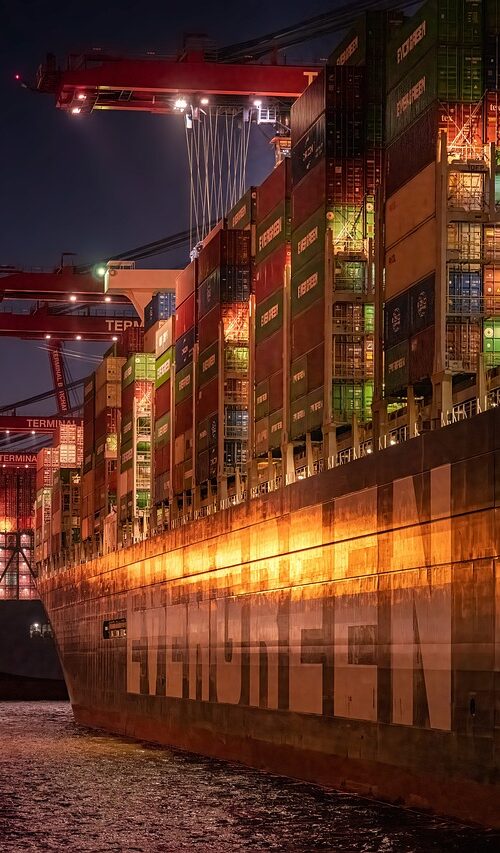 ship and cranes at port