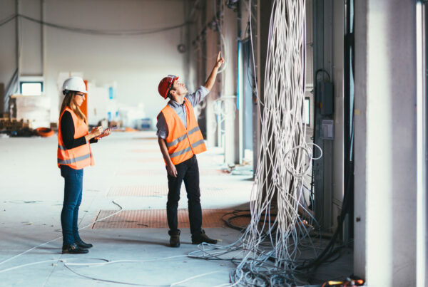 mechanical contractors inspecting data center cables