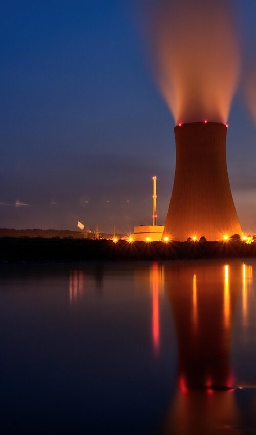 nuclear power plant at night